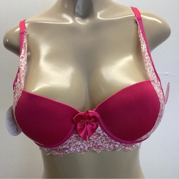 Massam Hot Pink and White Floral Lace Padded Bra Made in Brazil New with Tags - Picture 1 of 8